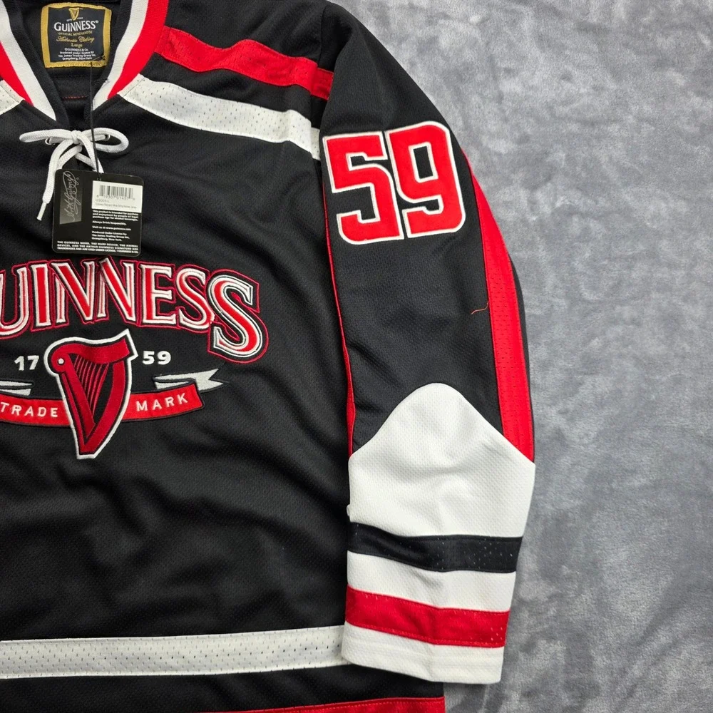 NEW Guinness Hockey Jersey Men Large Black Red White Lace Up G3003-L Embroidered - Picture 5 of 13